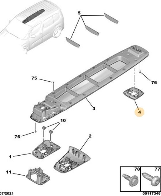 Citroen Berlingo K9 Tavan Arka Konsul Kapak Psa 98172884BJ