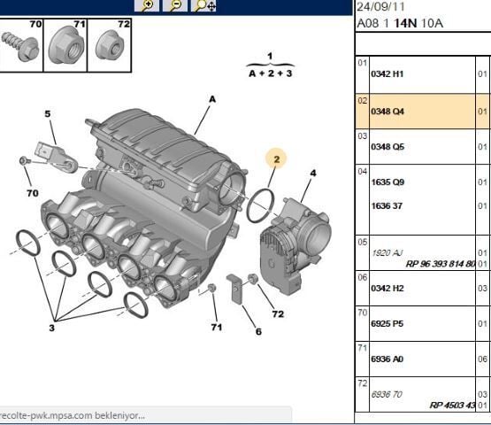Citroen C3 B618 1.6 16v Gaz Kelebek Manifold Contası Orijinal 0348.Q4
