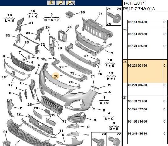 Opel Grandland X Ön Tampon Darbe Emici PSA Orijinal 9822100180