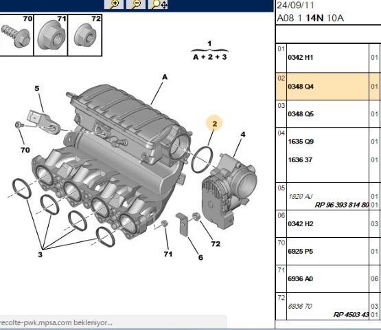 Peugeot 307 1.6 16v Gaz Kelebek Manifold Contası Orijinal 0348.Q4