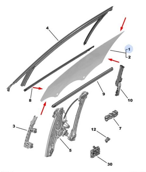 Peugeot 408 Sağ Ön Kapı Camı PSA Orijinal 9830996880