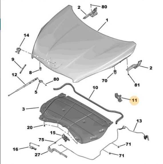 Peugeot 508 Sol Kaput Alt Lastiği Orijinal 9675616880